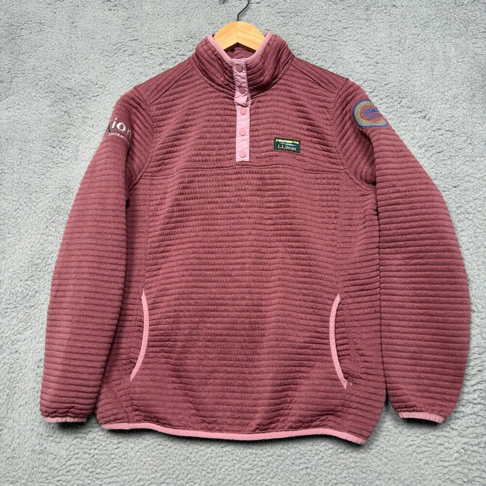 LL Bean Airlight Knit Pullover Womens Medium Pockets 1/4 Snap Purple